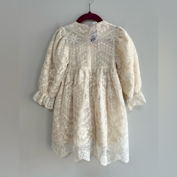 House of Loolous NWT Whimsical Dream Long Sleeve Toddler Dress, Ivory Lace, 2-3T - Picture 3 of 11